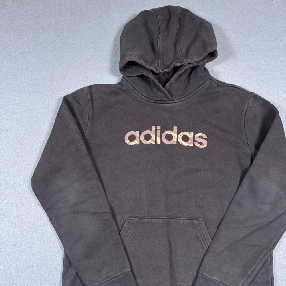 Adidas Pullover Hoodie Faded Black Camo Logo Graphic‎ Sweatshirt Mens Medium